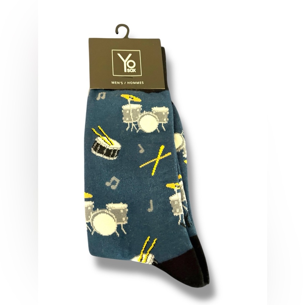 Yo Sox Men’s Drum Kit Crew Socks – Blue Music Print – NWT